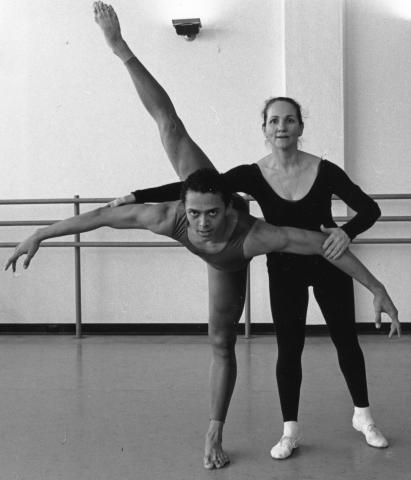 Former Alvin Ailey American Dance Theater member Clifton Brown with Ana Marie Forsythe, Chair of Horton Department at The Ailey School. Photo by Marbeth
